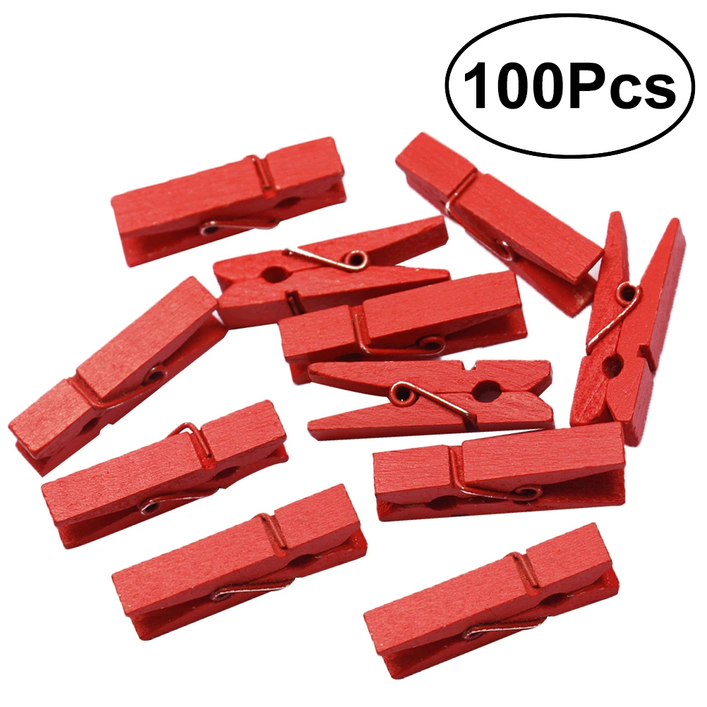 100 Pcs Mini Natural Wooden Paper Clips Utility Versatile Clothespin