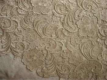 

champagne Crocheted Lace Fabric, Bridal venise lace fabric, vlf002-c