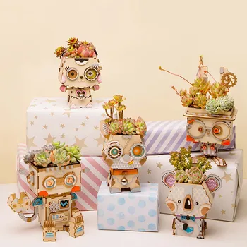 

Creative 5 Types DIY Cartoon Wood Flower Pot for Succulents Fleshy Plants Flowerpot Small Mini Home/Garden/Office Decor