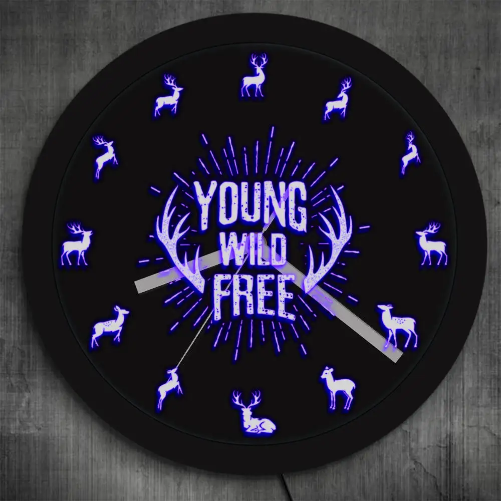 Young Wild Free великолепное предложение настенные часы с светодиодный подсветкой Elk