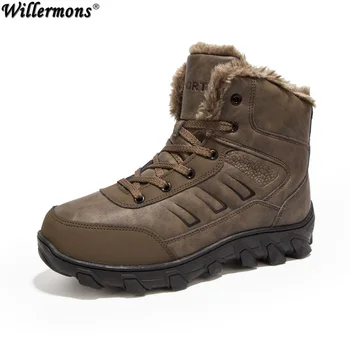 

Plus Size 39-48 New 2017 Men's Outdoor Cotton Warm Snow Boots Men Fur Ankle Military Platform Boots Botas Hombre