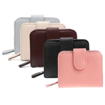 

THINKTHENDO High QualityLitchi Grain Faux Leather Bifold Zipper Hasp Wallet Card Holder Case Coin Purse