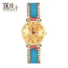 New fashion women’s watch color woven woolen watch with gold round bracelet quartz wristwatches Casual Dress Clock 8 colors