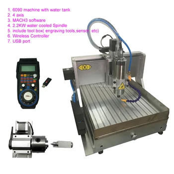 

1.5KW 2.2KW 4 Axis CNC Router 6090 USB CNC Metal Milling Engraving Machine Water Tank MACH3 Handwheel Controller