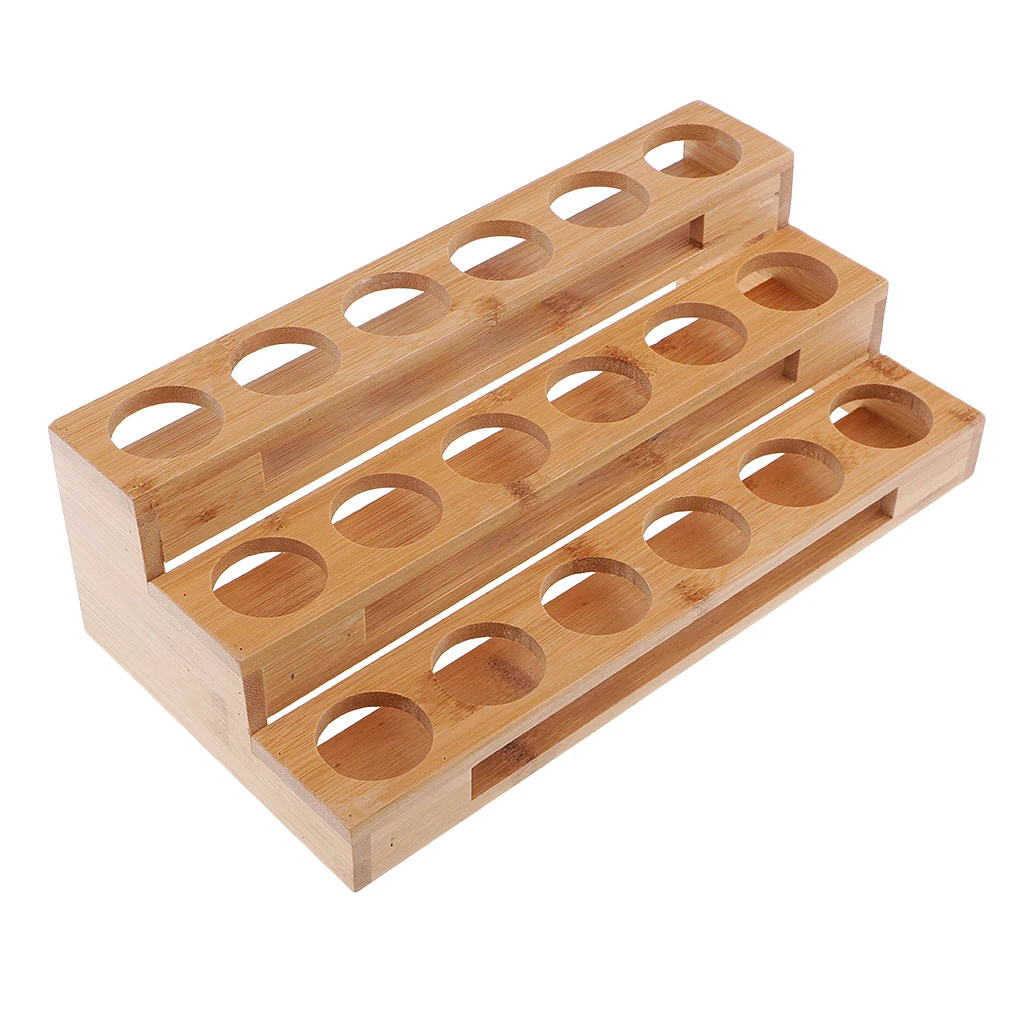3 Tiers Natural Wood Rectangle Essential Oil Bottles Storage Display Rack