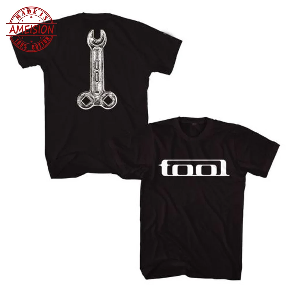 

New Summer luxury white black men clothes 2019 TOOL Band Wrench two sides funny men t shirt custom cotton t-shirt weird print