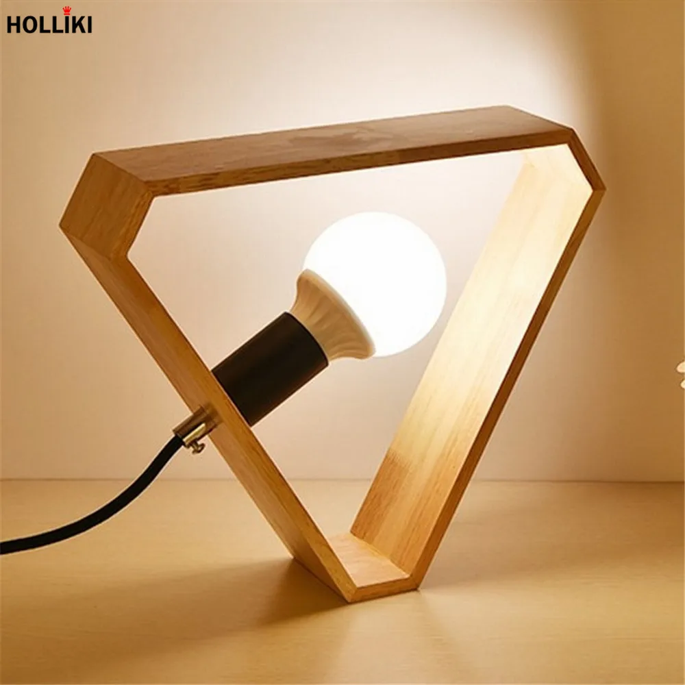LED Wood Desk Table Lamp With Bulb Retro Classical Design Energy Saving 
