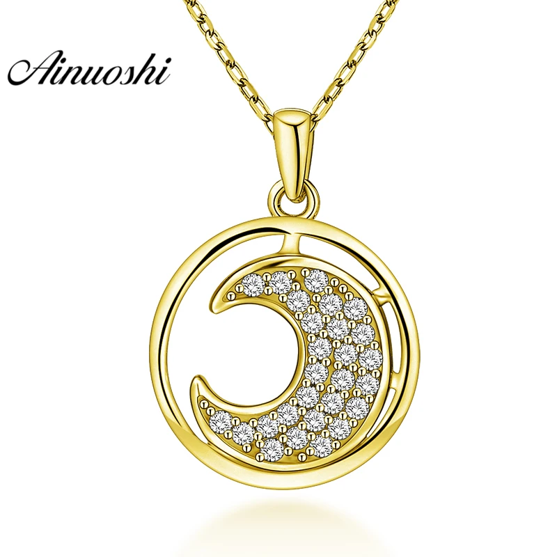 

AINUOSHI 10K Solid Yellow Gold Pendant Moon Pendant SONA Diamond Women Men Fine Jewelry Round Hollow Lune Shape Separate Pendant