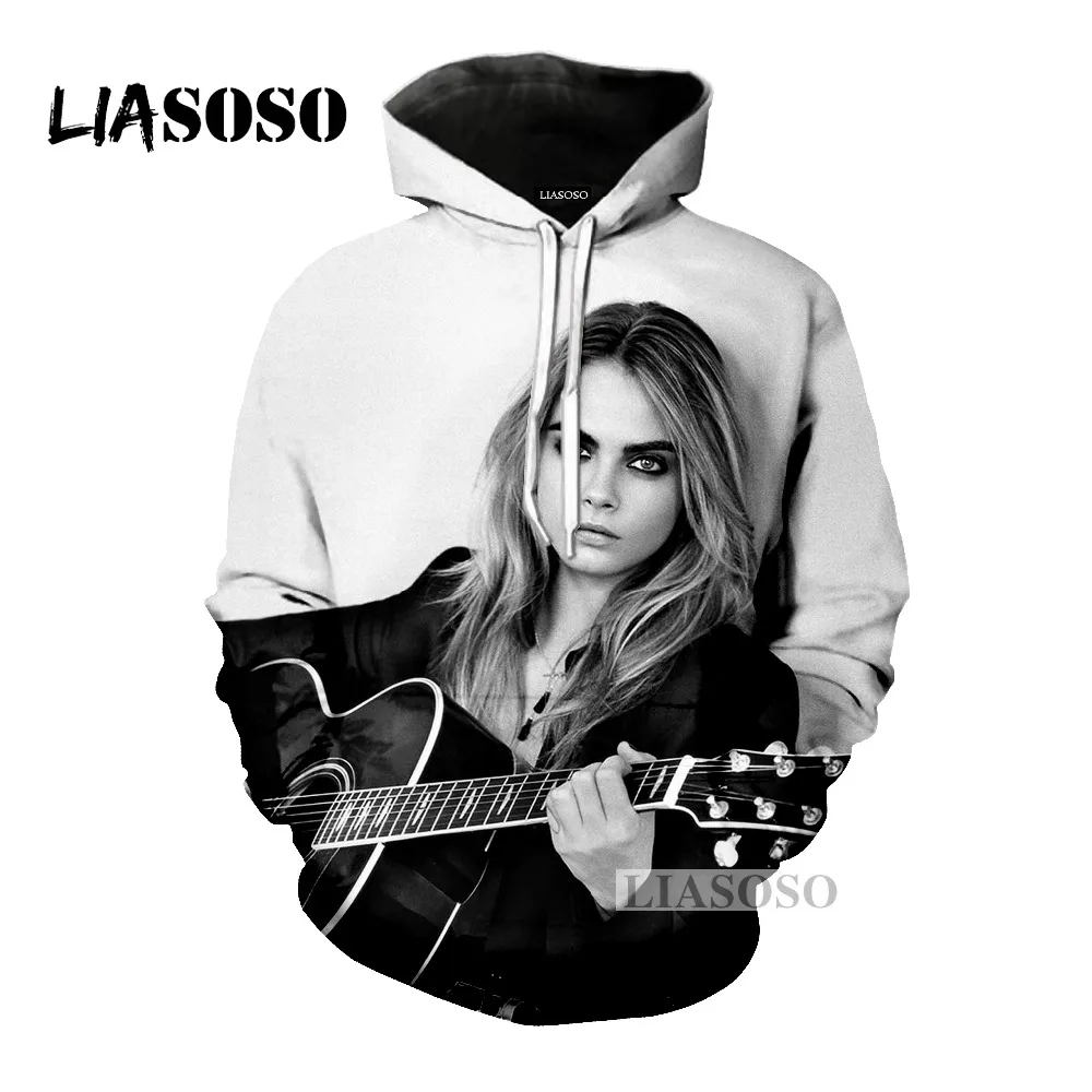LIASOSO Последняя мода толстовка актер модель Cara Delevingne Мужская и Женская с 3D принтом