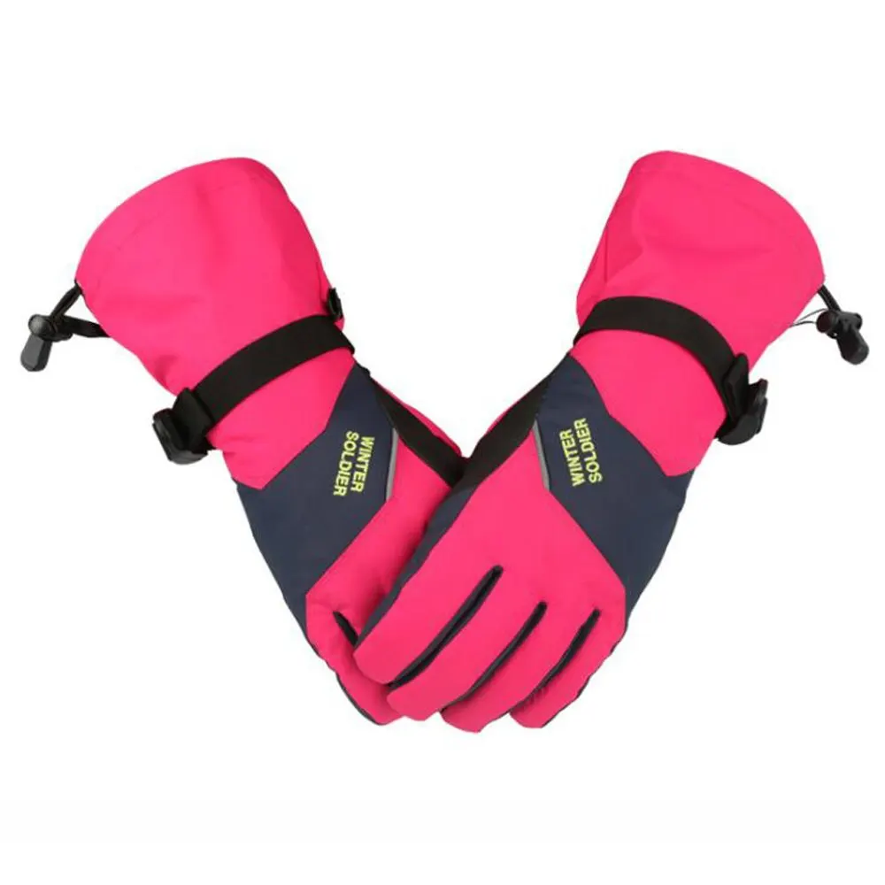 Зимние лыжные перчатки с сенсорным экраном, утепленные хлопковые теплые мотоциклетные перчатки с пятью пальцами, водонепроницаемые Лыжные рукавицы - Цвет: Pink