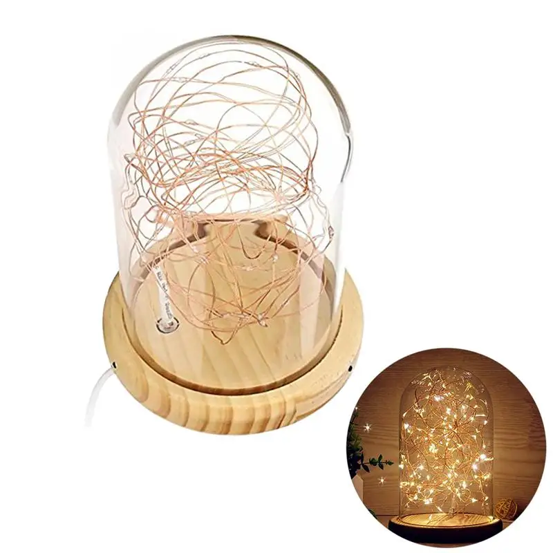 Buy Portable Wooden Base USB Glass Dome Lamp Bell Jar Display Dome Bedside