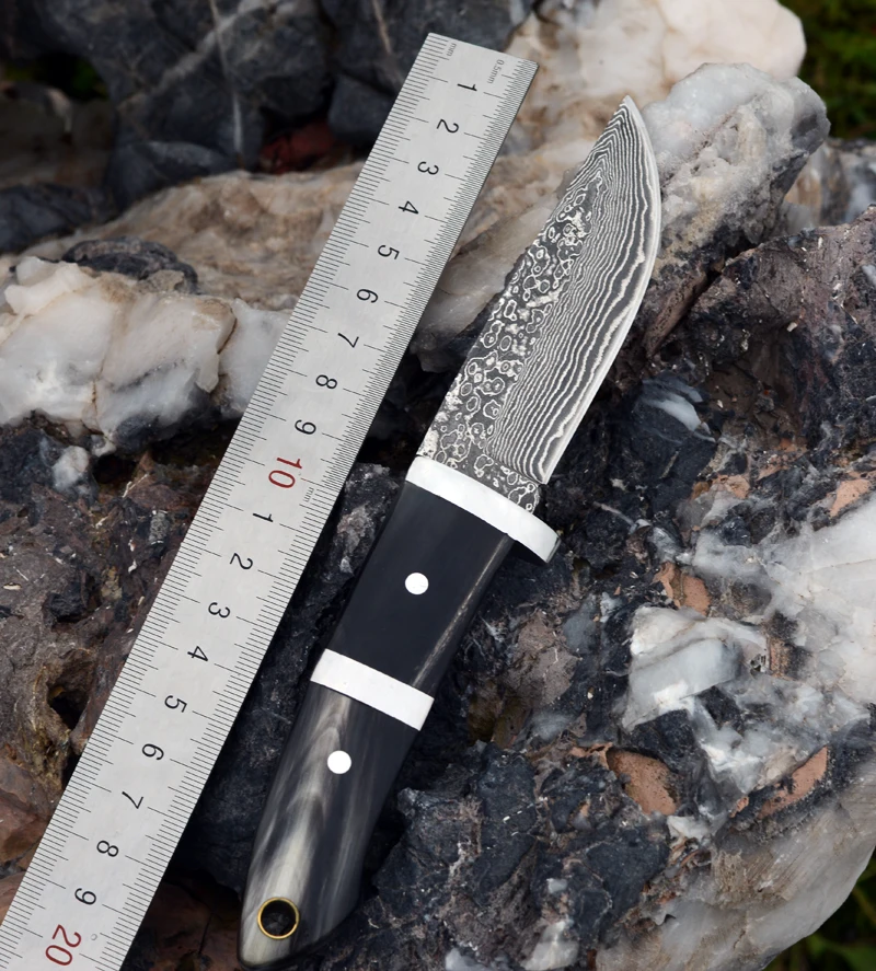 FBIQQ Damascus Steel Straight Knife Mountaineering Camping, Outdoor Multi-function Knife, Collection Gift Hunting survival knife