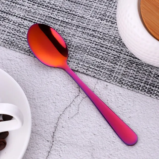 Colorful Mini Teaspoon Luxury 18/10 Stainless Steel Rose Gold Tea Spoon Small Silver Scoop Mirror Tablespoon Tableware For Party rainbow NO.3