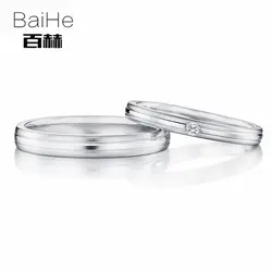 BAIHE одноцветное 18 К белого золота 0.04CT Certified H/SI круглый 100% из натуральной бриллиантами обручение для женщин Мода Обручальное кольцо