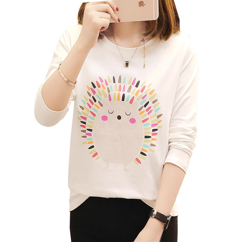 Maternity Nursing Tops Breastfeeding T Shirts for Pregnant Women Cute Hedgehog Print Pregnancy Spring Long Sleeve Casual Clothes