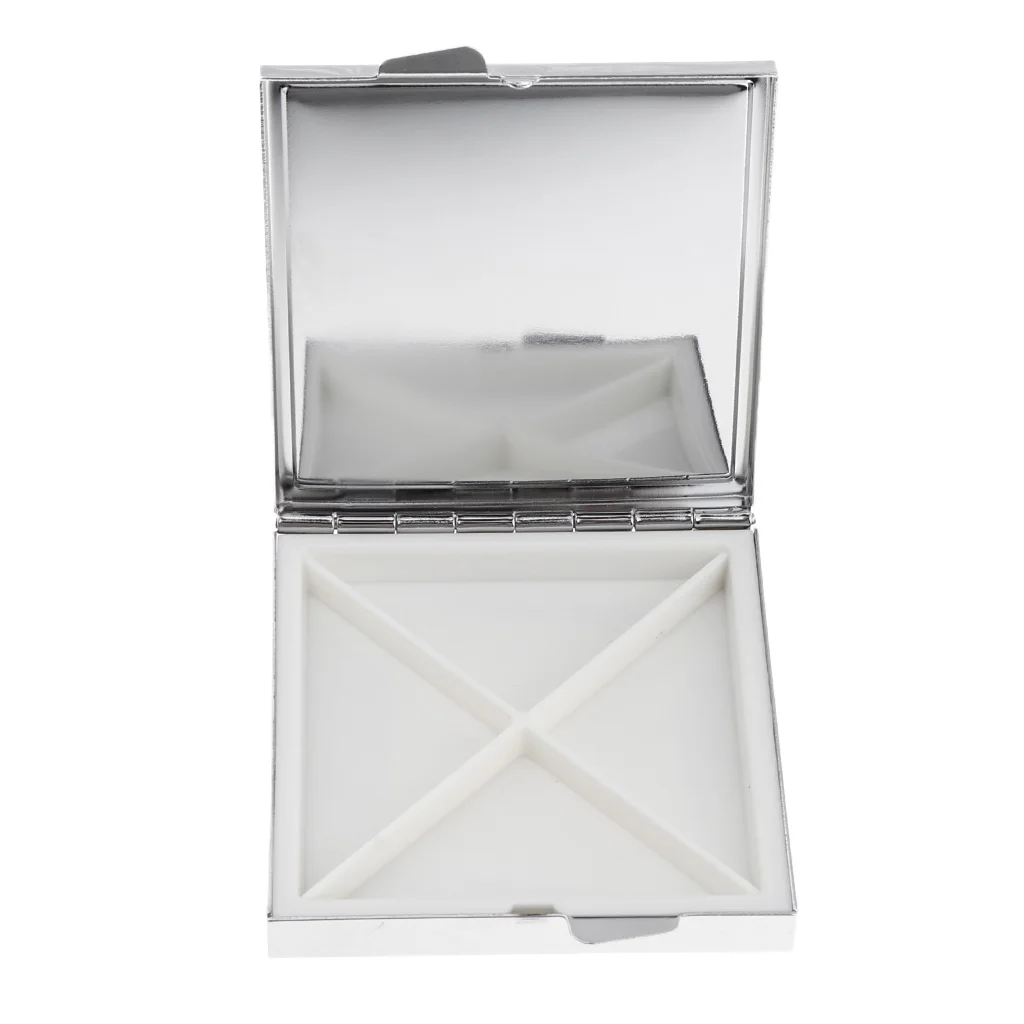 Travel 4 Compartments Dispenser Case Vitamin Storage Container Pill Box Tablet Organizer Pot W/ Makeup Mirror Holder