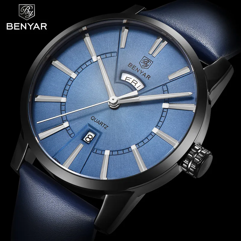 

BENYAR New Casual Fashion Mens Watches Quartz Analog Top Luxury Brand Male Leather Wristwatch Waterproof Clock Relogio Masculino