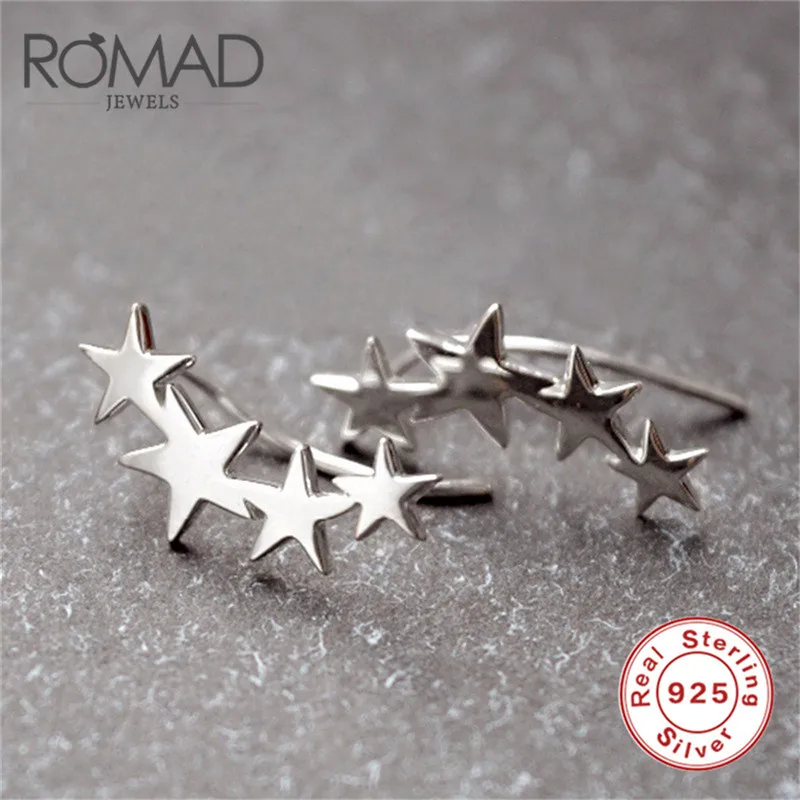 

ROMAD Authentic 925 Sterling Silver Star Stud Earrings for Women Minimalist Jewelry Valentine's Day Gift boucle d'oreille R4
