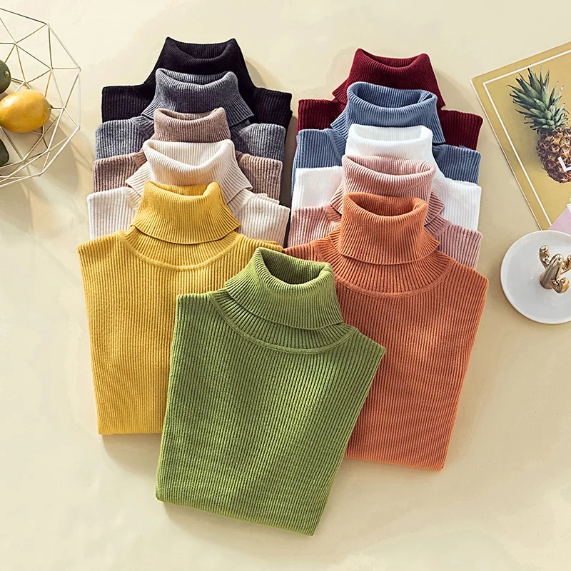 Pullover Turtleneck Sweater Women Solid Basic Slim Casual Tops Knitwear Autumn Winter Clothes Jumper Sweaters Pull Femme | Женская