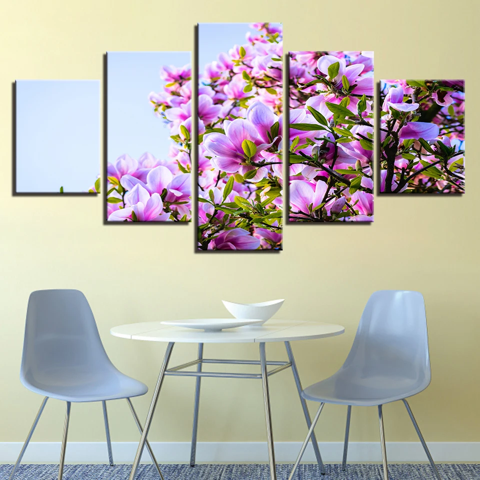 

Printing Art Pictures Modern 5 Pieces Beautiful Purple Flowers Natural Scenery Posters Modular Canvas Paintings Decor Room Wall