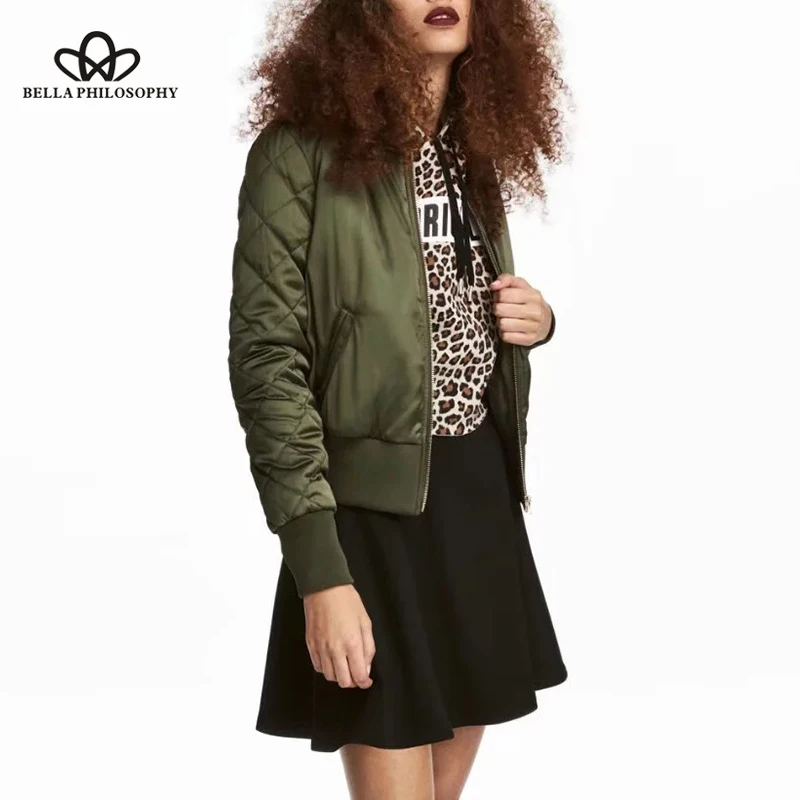 

Bella Philosophy 2018 Autumn Warm Jacket Coat Women Long Sleeve Zipper Bomber Jacket Female Casual Pocket Outwear