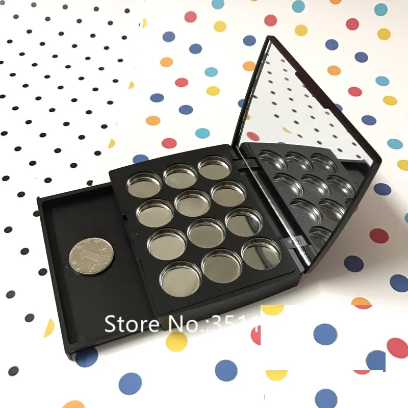 

10PCS Frosted Black Square Empty Eyeshadow Compact LipStick Case DIY Empty Eyebrow Powder Compact With Aluminum Pan 12 Pallete