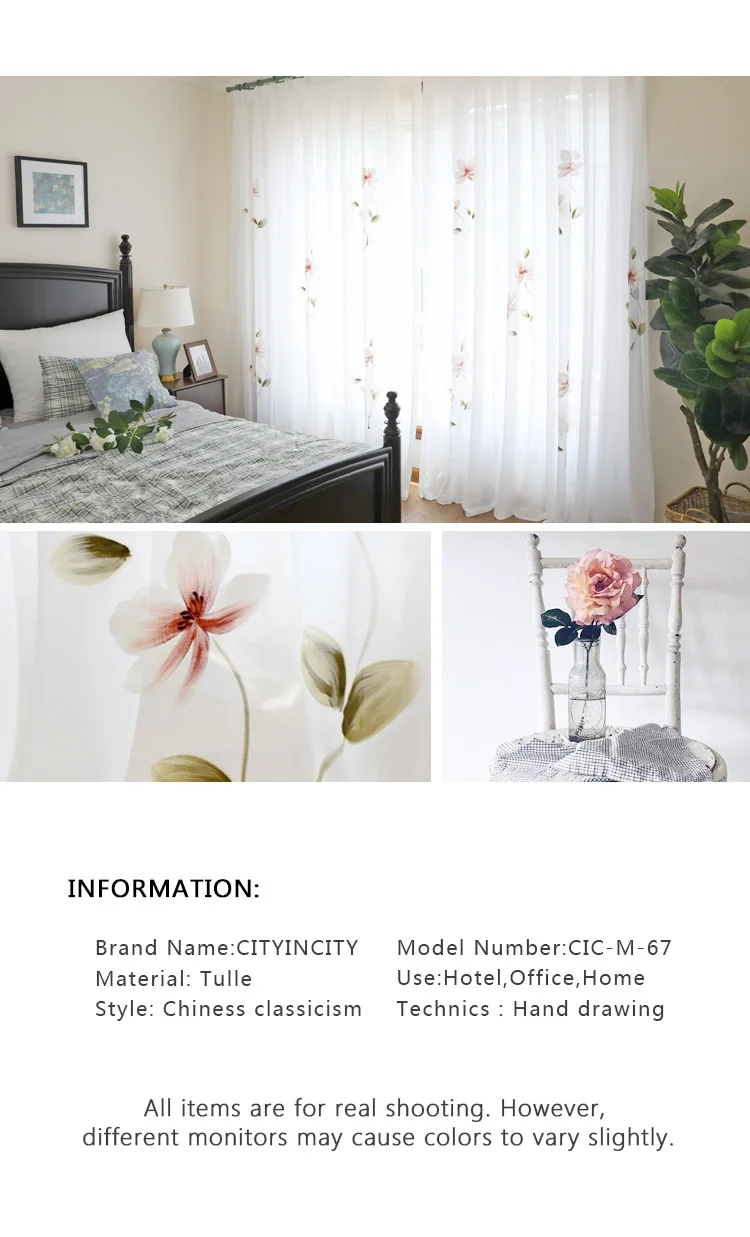 CITYINCITY Hand drawing curtains for living room Elegant lotus kitchen curtain For bedroom Window ready made Curtain Customized02