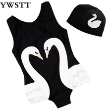 Детский купальный костюм, цельная купальная одежда с принтом птицы для девочек, детская шапочка для бассейна, детский спортивный комбинезон, купальный костюм для девочек