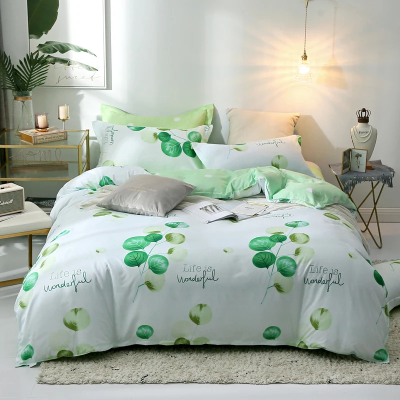 

Green Leaf Pattern Bedding Set 4Pcs Family Set Include Bed Sheet Duvet Cover Pillowcase Boy Room Decoration Bedspread King Size