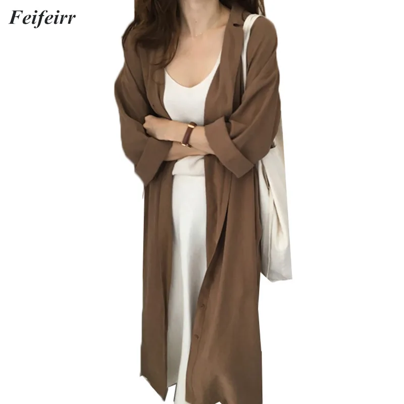 

Autumn women 2018 Korean version solid single breasted turn down collar long sleeve cotton female loose Thin section Windbreaker