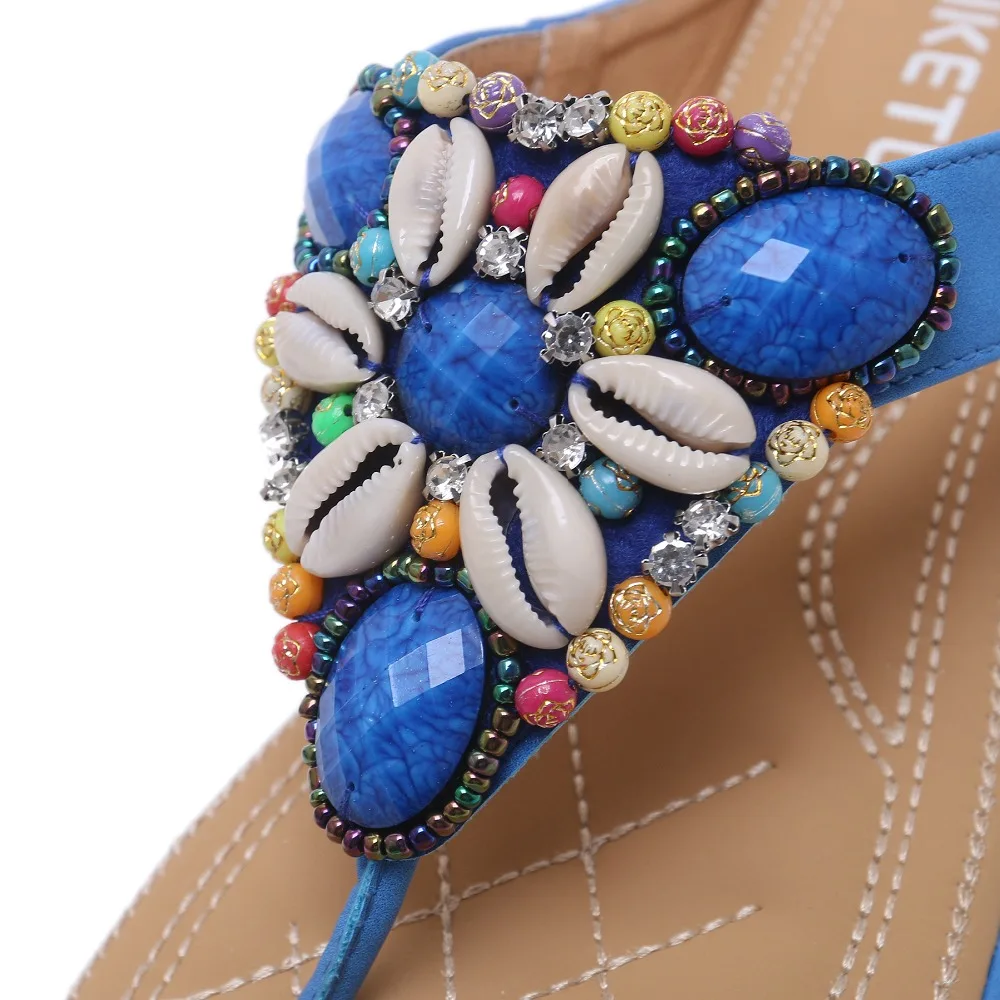 Outdoor Bohemian Women Sandals Gemstone Beaded Slippers Summer Beach slipper Women Flip Flops wedges slides Sandals vacation Women's Shoes