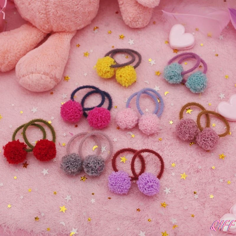 

Drop&Wholesale 1Pc 3.5cm Child Kids Sweet Candy Color Hair Rope Cute Mini Round Pompom Ball Decor Elastic Rubber Band Thin APR28
