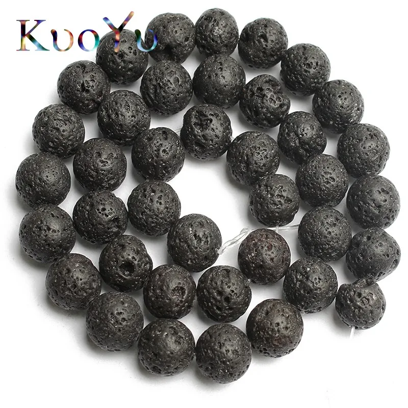 

Natural Black Volcanic Lava Stone Beads Round Loose Beads For Jewelry Making15.5" 6/8/10/12/14mm DIY Bracelet Necklace Material