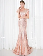Cheap Short Sleeve O-neck Champagne Sequined Bridesmaid Gowns Wedding Party Dress Trumpet Mermaid Bridesmaid Dresses