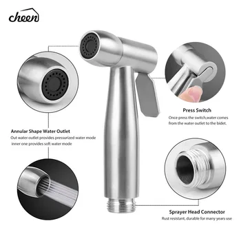 Hand Held Bidet Toilet Sprayer Kit Bathroom Cloth Diaper Washer Portable Shower Sprayer 304 Stainless Steel for Personal Hygiene bathroom toilet hand held shattaf bidet diaper sprayer kit wall mount golden toilet flusher bidet sprayer set