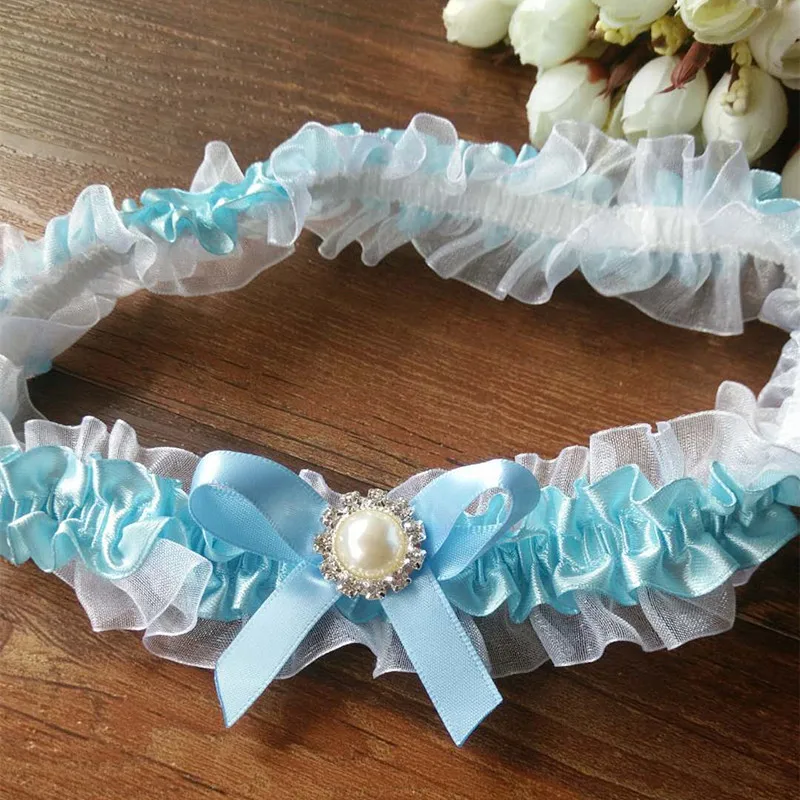 2Pcs Bridal Wedding Garter Blue Garters For Bride Lace Bow Wedding