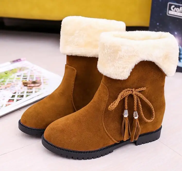 Botas mujer invierno/Брендовые женские сапоги, женская зимняя обувь, женские теплые зимние сапоги на меху, модные сапоги на плоской подошве, черные, коричневые сапоги - Цвет: brown