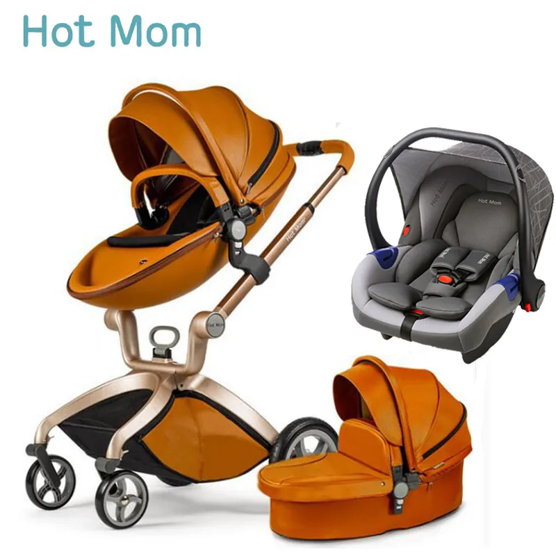 

Hotmom 3 in 1 Leather sleeping basket stroller high landscape can sit or lie folded free shipping to Russia