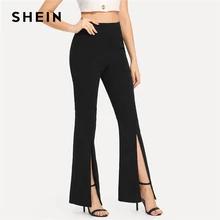 SHEIN черные однотонные леггинсы с разрезом, рабочая одежда, Элегантные Простые повседневные Леггинсы со средней талией, женские штаны для фитнеса, весна-осень