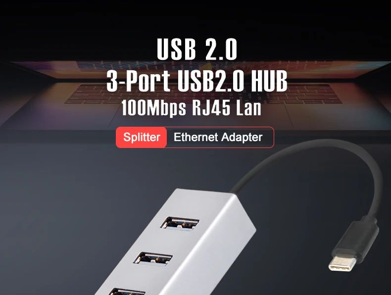 OFCCOM 3 Порты 2,0 USB C концентратор Тип usb C разветвитель адаптер Ethernet RJ45 10/100 Мбит/с локальной сети для MacBook Pro планшетный ПК USB-C