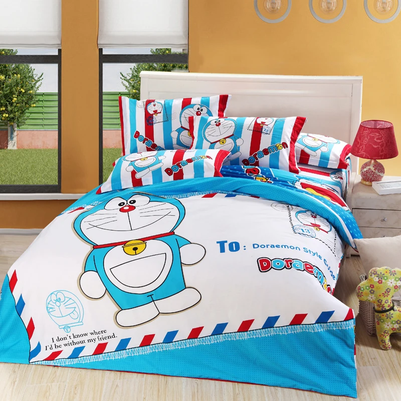 3D Blue doraemon Kids cartoon character cat print bedding comforter