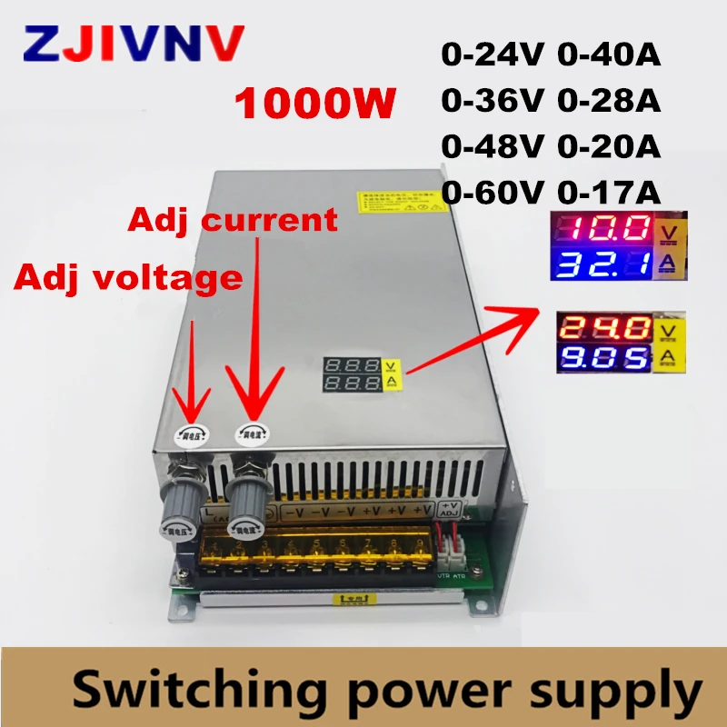 1000 Вт импульсный источник питания 0-12 в 24 в 36 в 48 в 60 в 80 в 120 в 220 В регулируемое выходное напряжение постоянного тока и цифровая стабилизация тока