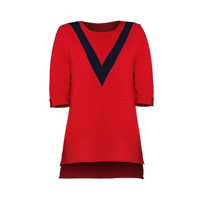 MUSENDA Plus Size Women Striped Red Half Sleeve Split Sweater 2017 ...