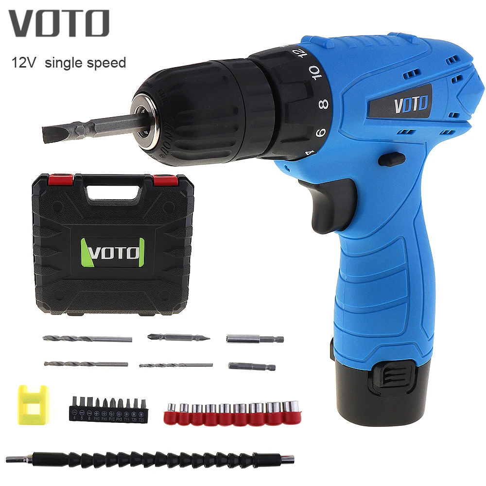 

VOTO AC 100 - 240V Cordless 12V Electric Screwdriver with Rotation Adjustment Switch and Plastic Box 26pcs Accessories Set