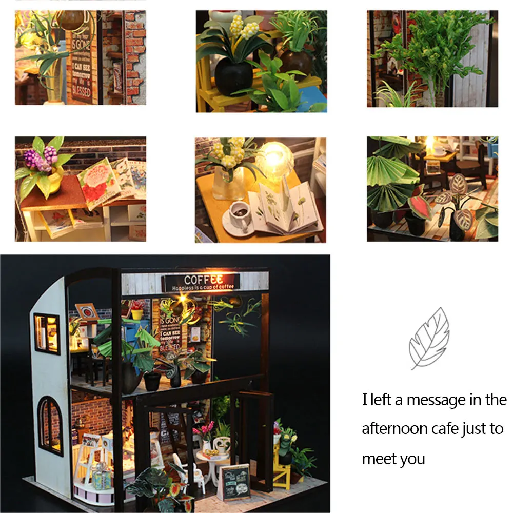 DIY Дом Миниатюрный Кукольный Дом DIY 3D Деревянный кукольный домик кофе магазин ручной работы микро-пейзаж ручной работы мигающая игрушка Обучающие руки-на