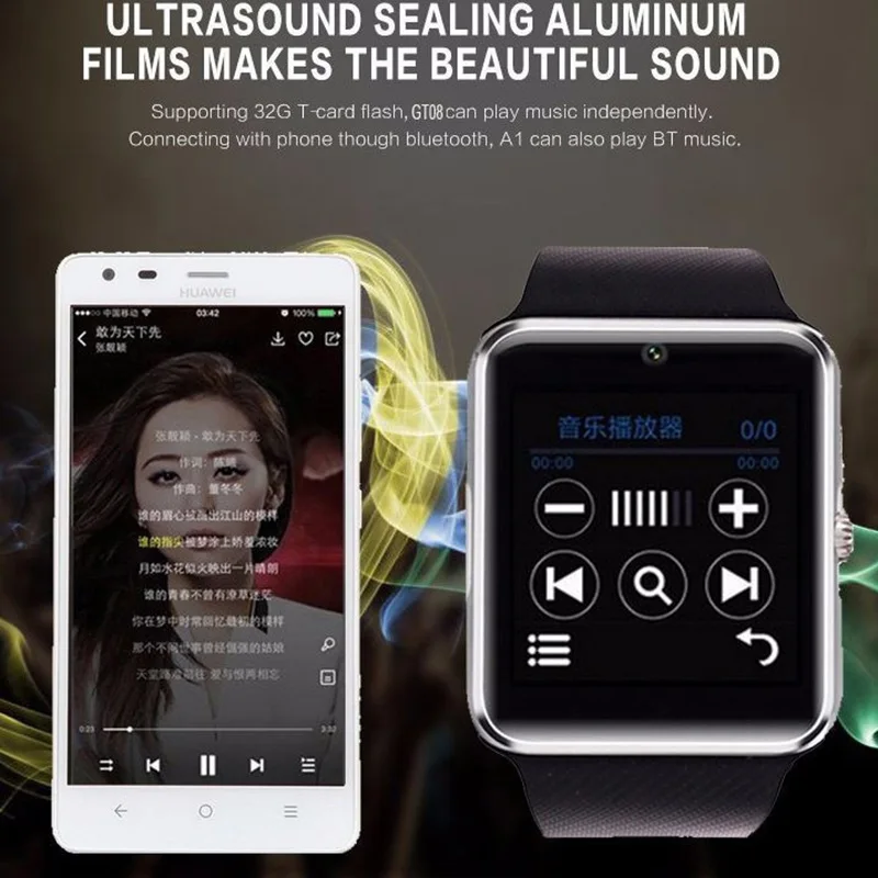 Bluetooth Смарт часы для мужчин и женщин GT08 с сенсорным экраном спортивные Поддержка