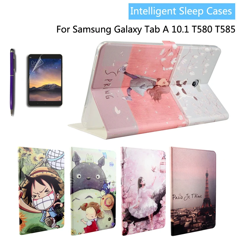 Мода окрашенные Флип Кожа PU для samsung Galaxy Tab A6 10,1 SM-T580 T585 T580N 10,1 дюймов Tablet Смарт Чехол + ручка + пленка
