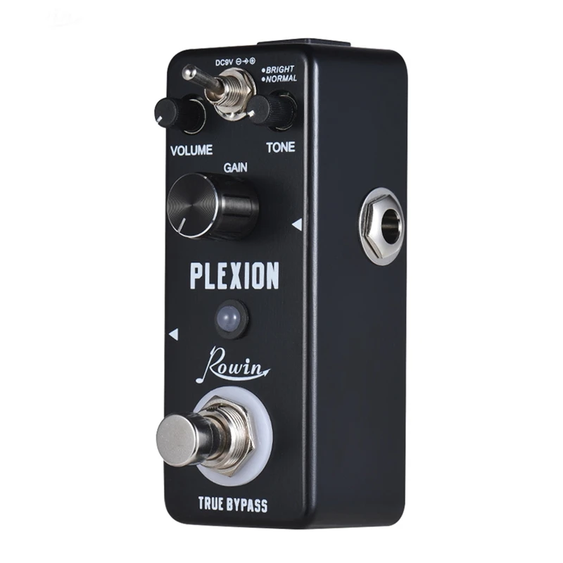 Rowin Plexion Distortion Pedal for Guitar and Bass with Bright and Normal Mode True Bypass - Цвет: Black