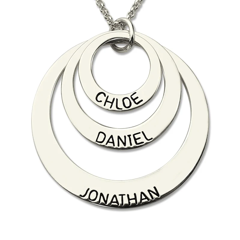 Engraved Three Disc Necklace Handmade Disc Necklace with Kids Name