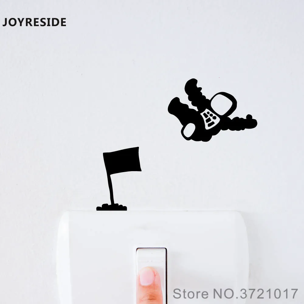 JOYRESIDE человек на Луне забавная подсветка переключатель небольшой настенные виниловые Стикеры украшение для комнаты Съемный Главная